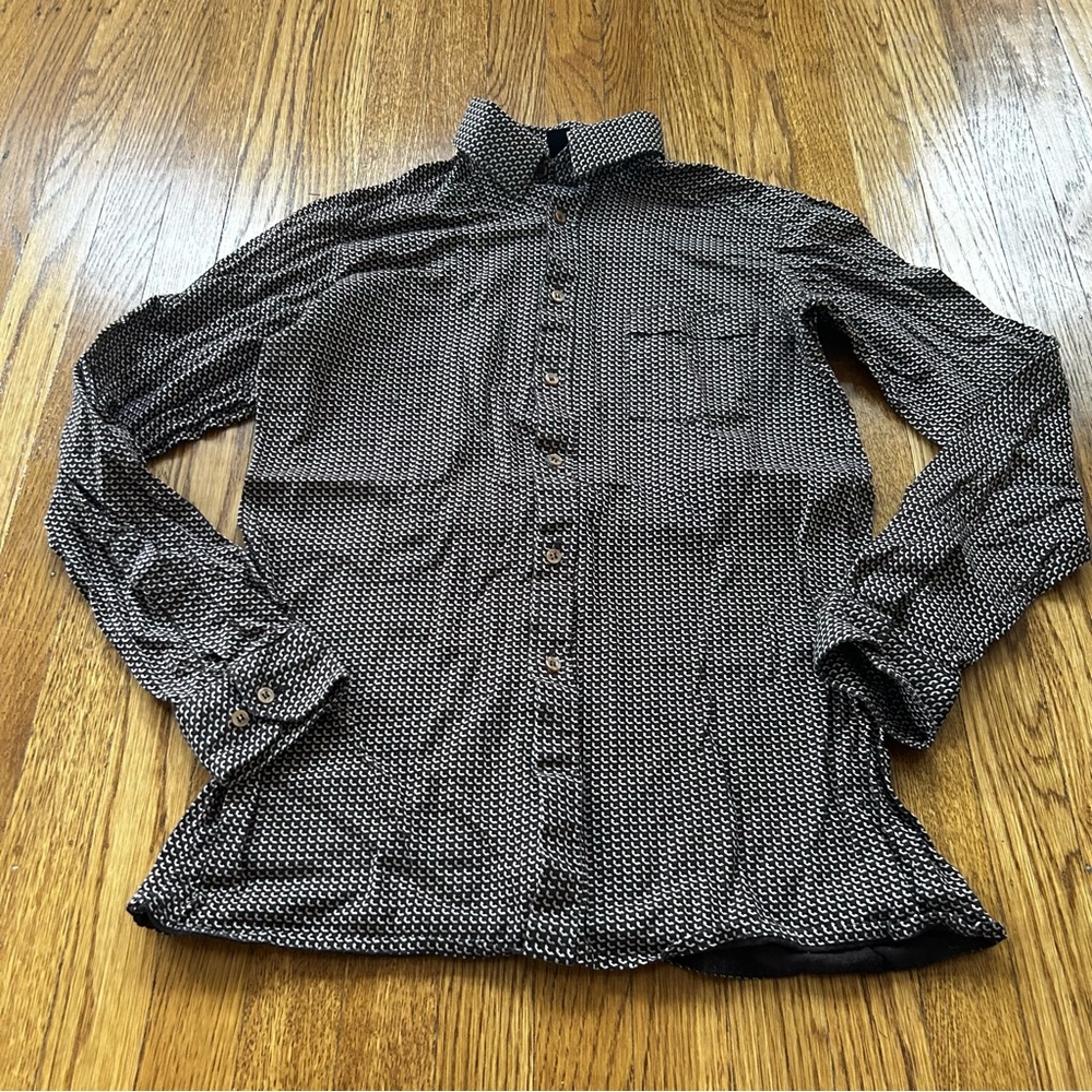 Eterna Brown and White Casual Button Down Shirt